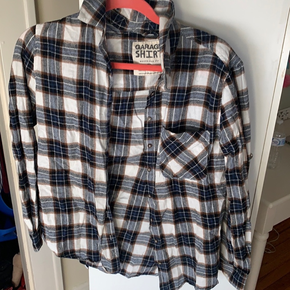 garage boyfriend fit button down flannel shirt